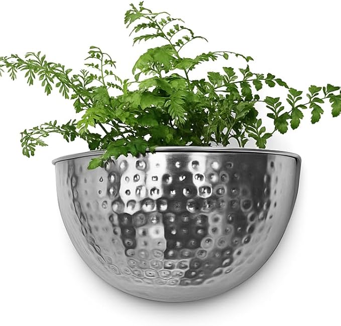 Allegorie Metal Wall Planter | Indoor or Outdoor Hanging Plant Pot | Farmhouse Decor & Boho Kitchen Decoration for Herbs & Succulents 12x7 (Silver)