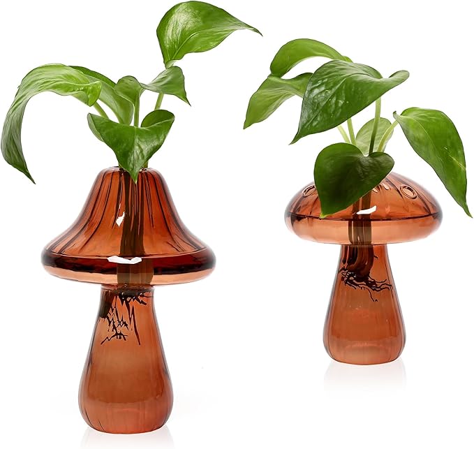 Mushroom Glass Vase Propagation Stations Flower Vases Home Decor Mushroom Planter Cute Vases Garden Decoration Set of 2