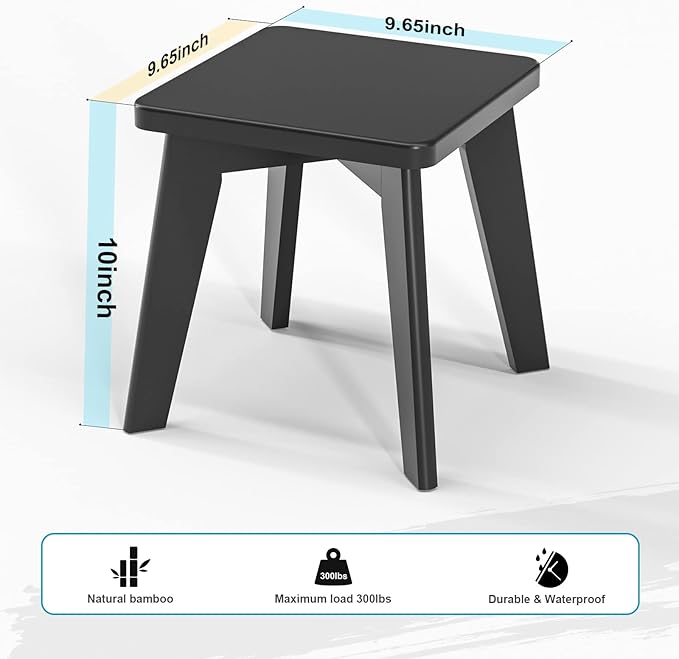 Small Step Stool for Kids, Black Wooden Foot Rest for Shaving Legs, 10" High Non Slip Short Stool for Bathroom, Bedroom, Kitchen