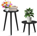 Briwooody 2 Pcs Indoor Plant Stand Mid Century Vintage Wood Modern Flower Pots Holder Round Side Table End Table Plant Stools for Living Room Corner Balcony Decor(Black)