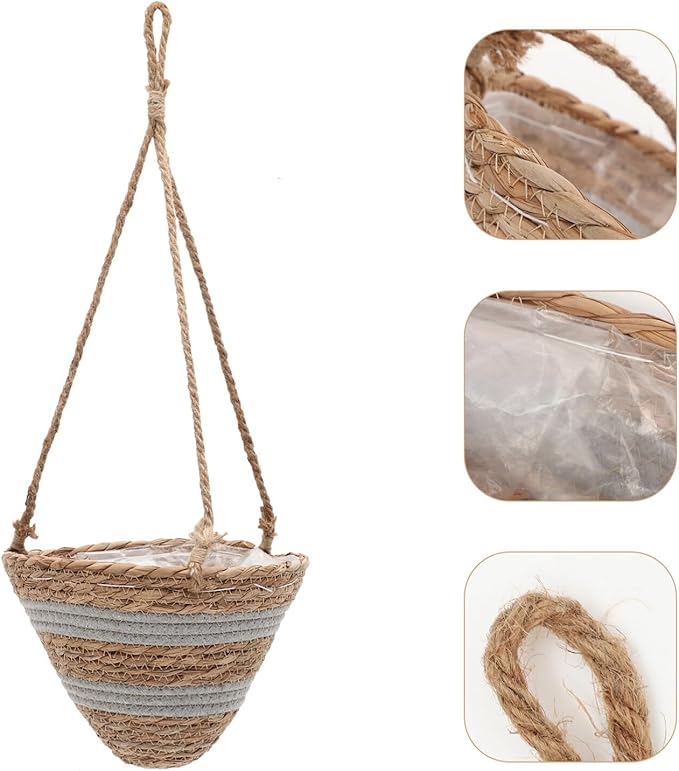 Yardwe Hanging Flower Pot Flower Pots Seagrass Hanging Planter Basket Rattan Planter Plant Orchid Flower Pot for Balcony Container Seagrass Round Planter Pots Decor Orchid Pot