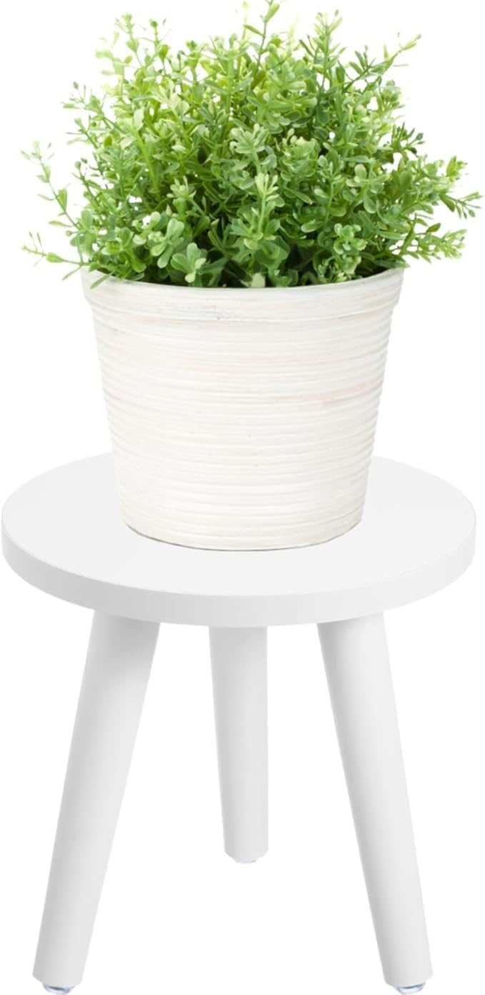 Samll Plant Stand Indoor/Outdoor for Plants,Wood White Planter Stands Holder Mid Century Pedestal Shelf,Sturdy Short Flower Rack Boho Short Planter Table 8.6"Tall Wooden Plants Stool for Garden,Patio