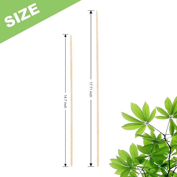 PERSZEN Plant Stakes 50 PCS Garden Bamboo Sticks Plant Support Stakes for Indoor and Outdoor Plants, Wooden Sign Posting Flower Pot Garden Stakes(15" 25pcs+17" 25pcs)