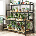 Modern Multi-Tier Metal Flower Stand with Bamboo Shelf – 4-Level Indoor Plant Holder, Ladder-Style Succulent Display Rack for Home Decor and Stylish Plant Organization