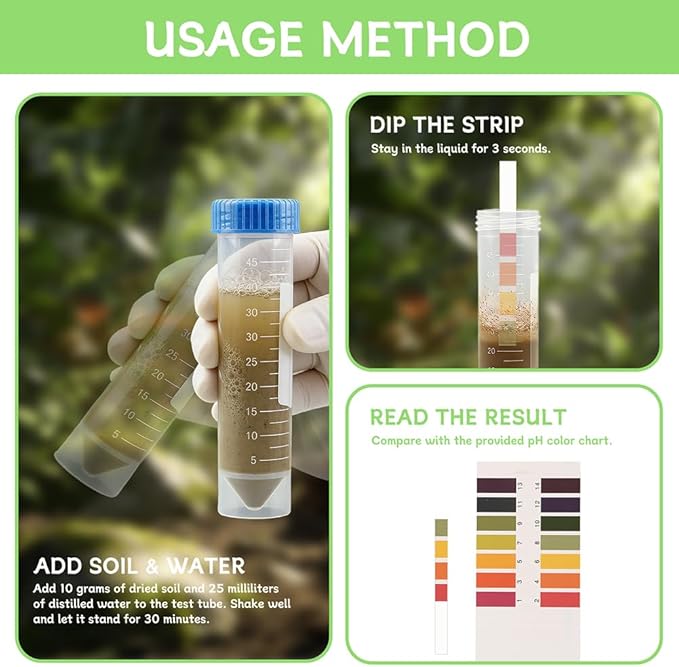 Soil Moisture Meter with Bonus 25 pH Test Strips, 6.5 Inch Probe Plant Water Gauge, Indoor Outdoor Garden, No Battery Required
