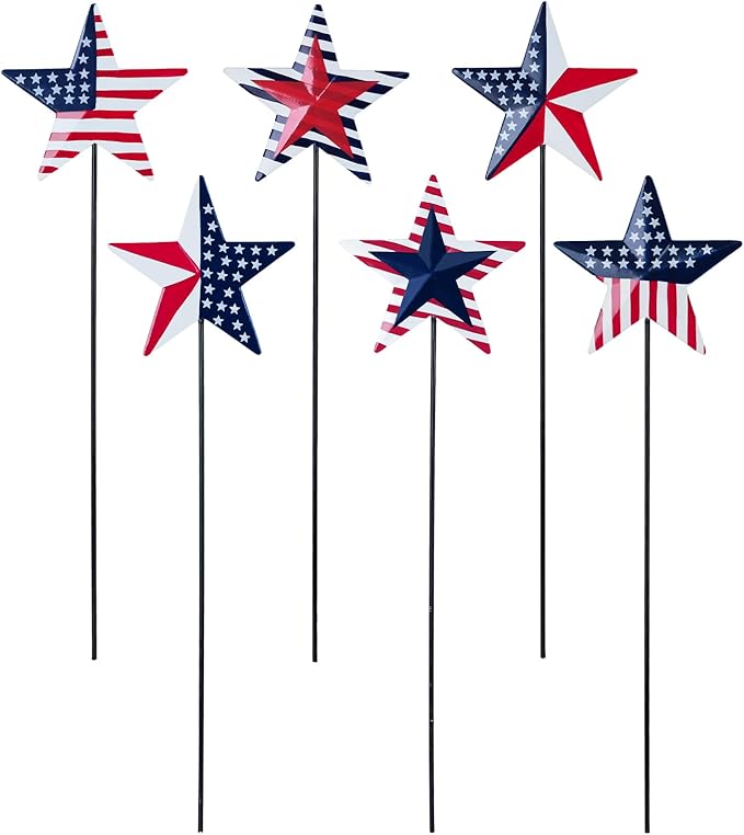 hogardeck 4th of July Decorations Outdoor, 6 PCS Metal Patriot Star Decorative Garden Stakes for Fourth of July Decorations, Patriotic Yard Signs for Garden Memorial Day Decorations