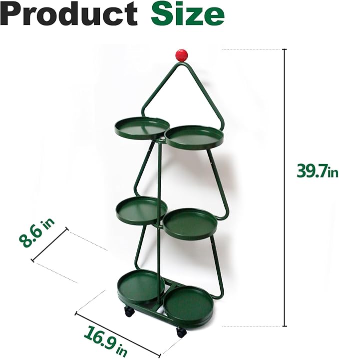 Retro 3-Tier Wrought Iron Plant Stand with Wheels, Multi-Layer Metal Plant Shelf for Indoor Plants, Balcony, Living Room or Holiday Home Decoration