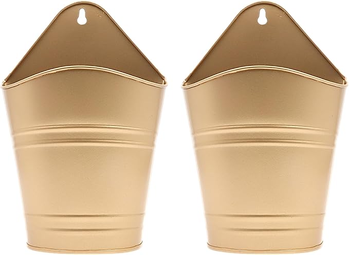 Hosley Set of 2 Gold Wall Planter with PVC Linner 6.25" L x 4" W x 10" H, Ideal Gift for Floral Arrangements Wedding Home Office Party DIY Indoor Outdoor Garden Patio