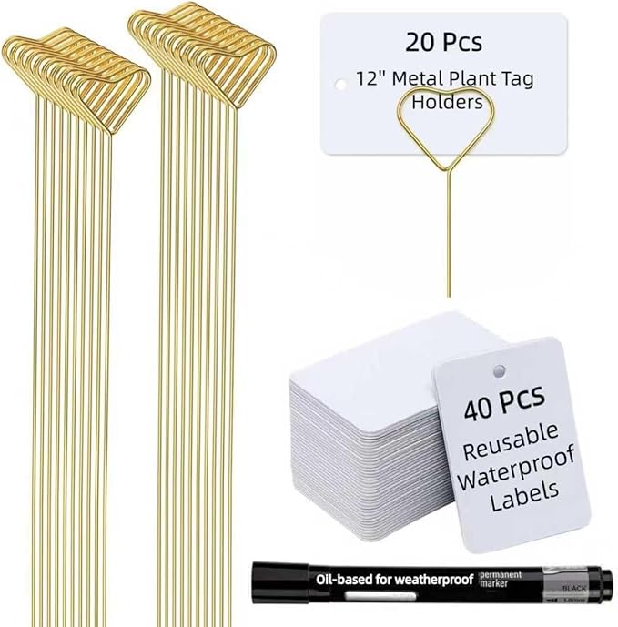 Garden Markers for Plants Outdoor - 20 Pcs 12" Metal Plant Tag Holders for Multiple-use with 40 Pcs Reusable Waterproof Labels & Marker Kit