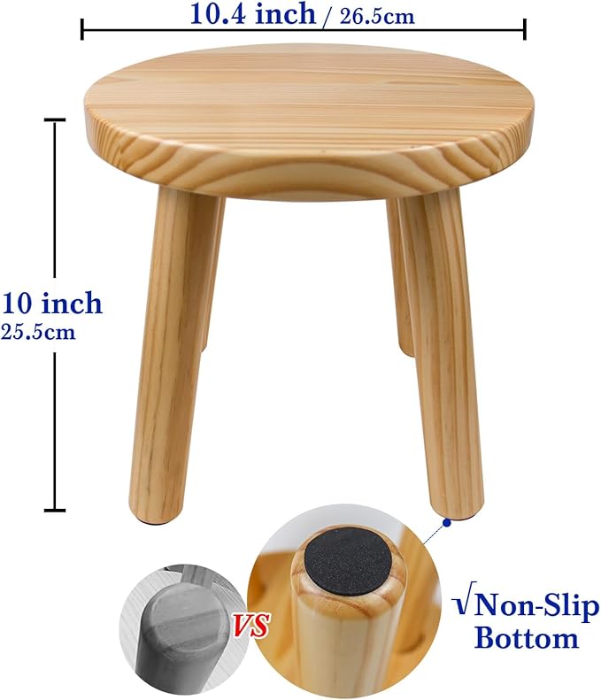Solid Wood Step Stool for Kids & Adults - Multi-Use Toddler Wooden Stool for Bathroom, Playroom, Living Room,Sturdy 4-Leg Design with Non-Slip Pads,Easy Clean Surface,Easy Assembly (Natural)
