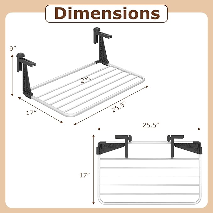 Tangkula Portable Clothes Drying Rack, Extendable Radiator Clothes Airer with Robust Aluminum Frame for Balcony Railings Windowsill, Folding Towel Rack for Indoor & Outdoor Use (Small)