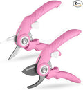 WORKPRO 2-Pack 6.9" Garden Pruning Shears, Bypass & Straight Gardening Scissors with SK5 Steel Blade, Handheld Garden Floral Clippers for Rose, Plants, Flowers, Gardening Gifts for Women, Pink Ribbon
