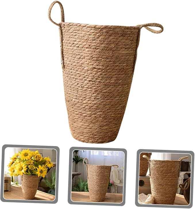 YARNOW Woven Flower Basket Plants Pots Indoor Seagrass Storage Vintage Vase Large Planters for Indoor Plants Rattan Multi-Purpose Garlic Seaweed