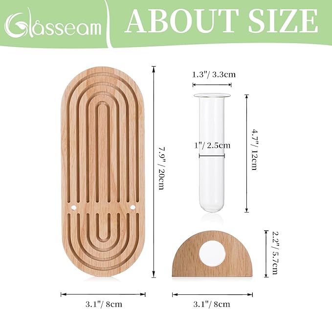 Glasseam Propagtion Stations for Wall Decor: 4pcs Boho Hanging Glass Propagation Vases for Plants and Flowers - Indoor Wood Wall Planter with Test Tube for Living Room Entryway Office Home Decor