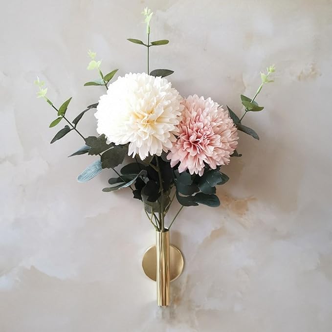 AIM & GGKK Wall Planters,4 Pcs Wall Mounted Metal Hanging Plant Holder for Indoor Small Gold Boho Flower Vase Tube for Modern Home Decor Display Art Bedroom Bathroom Living Room