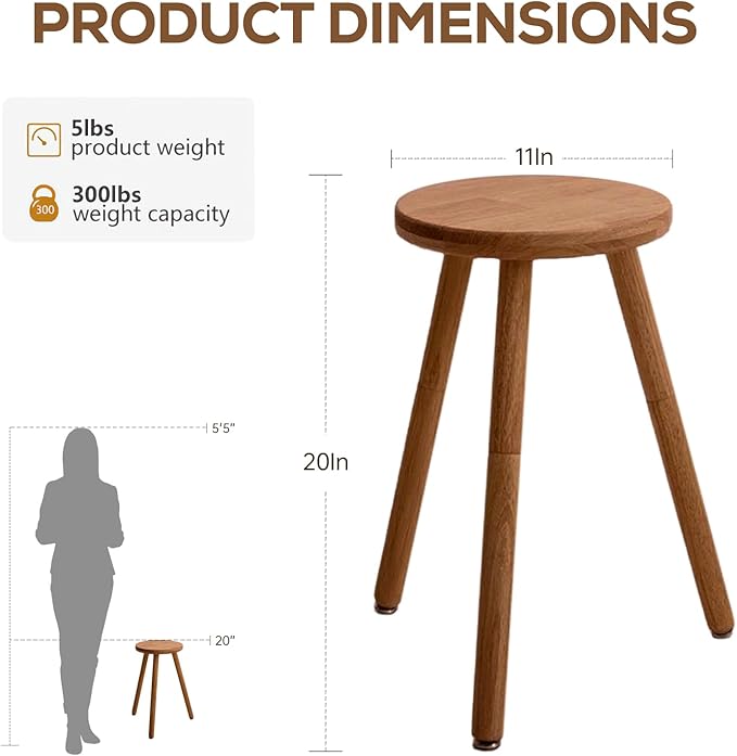 Small Round Side Table Adjustable Height Solid Wood Drink Table Indoor Tall Plant Stand Multi-Use Accent Stool-11‘’D × 20“H (Walnut)