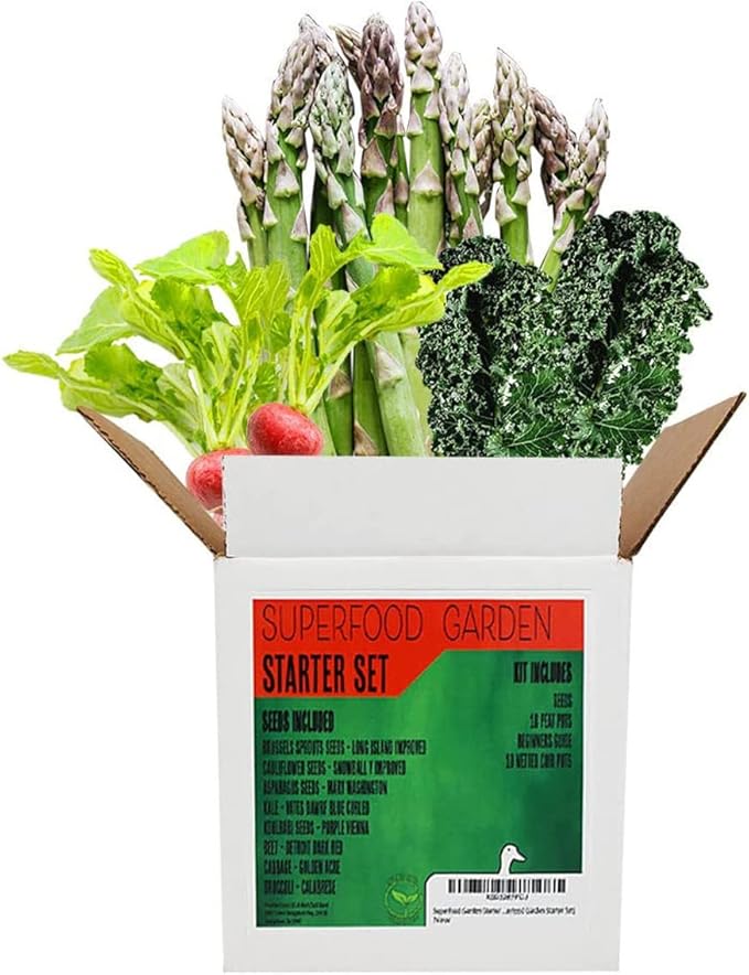 Deluxe Superfood Garden Starter Kit - Includes: Seeds, Peat Pots, Netted Coir Pellets, and a Beginners Guide - Great for Beginners - Heirloom, Non-GMO