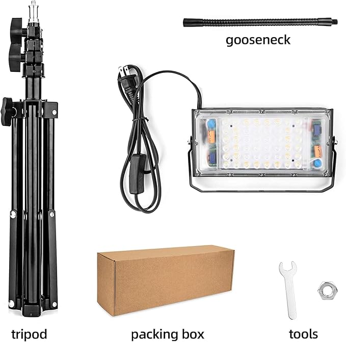 LBW Grow Light with Stand, Full Spectrum LED Floor Plant Light for Indoor Plants, Grow Lamp with On/Off Switch, Adjustable Tripod Stand 15-48 inches