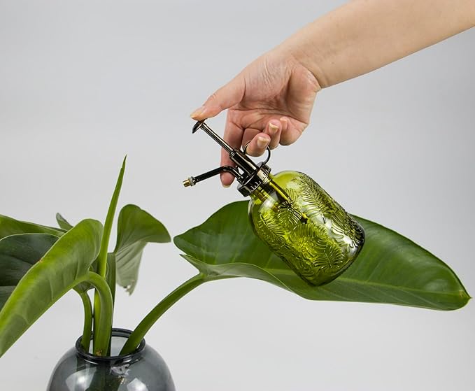 Glass Plant Mister Water Spray Bottle Small Watering Can for Indoor Plants Vintage Style Houseplant Gardening Tools for Succulent Flower (Yellow Green)