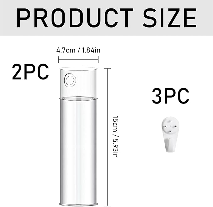 2 Pack Wall Mounted Glass Vase Set with Hooks High Borosilicate Transparent Hanging Flower Vase for Home Decor Dining Table