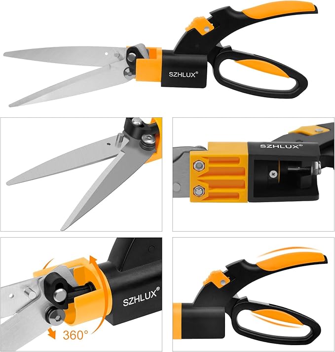 SZHLUX Grass Shears 360-Degree Swivel Blades, Ultra-Sharp Grass Cutter with 5’’ Stainless Steel Blades, Gardening Shears and Plant Cutting Scissors