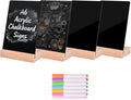 PINTUSON Mini Chalkboard Signs with Wooden Stand (4 Sets), 4x6 Acrylic Food Labels for Party Buffet, Double-Sided Erasable Table Numbers with 7 Chalks for Bakery Display & Wedding Catering