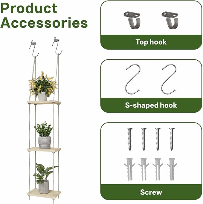 Window Plant Shelves 3-Tier Hanging Plant Shelves for Indoor Window Shelf for Plants Wall Mounted Window Sill Plant Shelf Living Room Garden Boho Decor