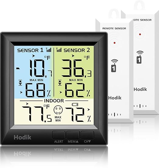 Wireless Freezer Thermometer with Alarm Refrigerator Thermometer, Fridge Freezer Alarm Thermometer Digital with 3 Adjustable Backlight and 330FT Remote Range for Kitchen Home Restaurant (Black)