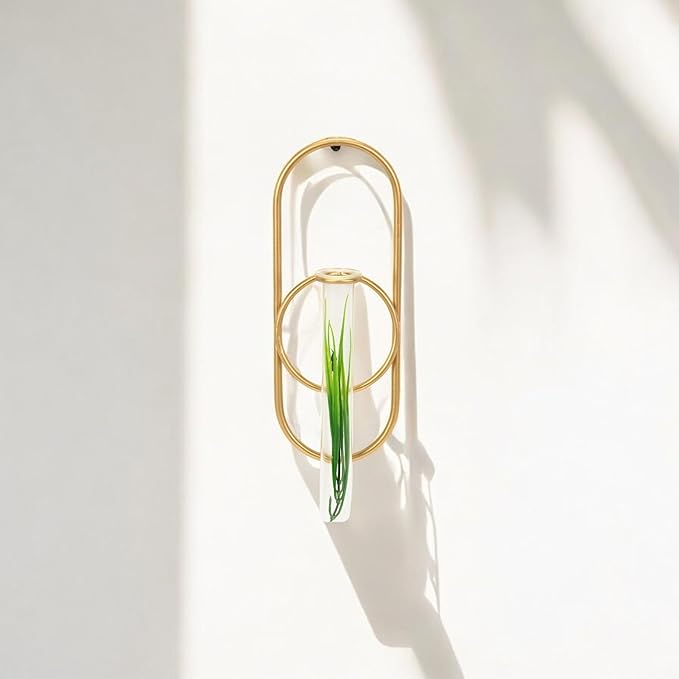 Sephra 10.25" Oval Wall Hanging Planter - Indoor Plant Propagation Station and Flower Vase - Modern Gold Finish for Living Room or Home Office Decor - by Cheungs