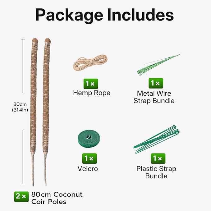 Mcbazel 2 Pack 31.5'' Bendable Moss Pole, Monstera Plant Support, Coco Coir Moss Poles for Climbing Plants, Stakes for Indoor Plant, Accessories for Monstera Pot