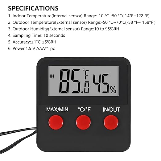 3Pcs Digital Thermometer and Humidity Thermometers Indoor and Outdoor Digital Temperature and Hygrometer Gauge with Probe for Reptile Terrarium Thermometer Pet Keeping