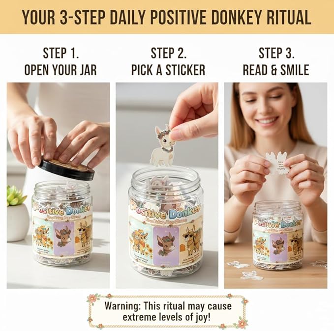 Positive Donkey Christmas Jar, Funny Emotional Support Gift for Men and Women, Christmas Gifts for Coworkers Teachers and Bosses, Holiday Motivation Home Office Decor