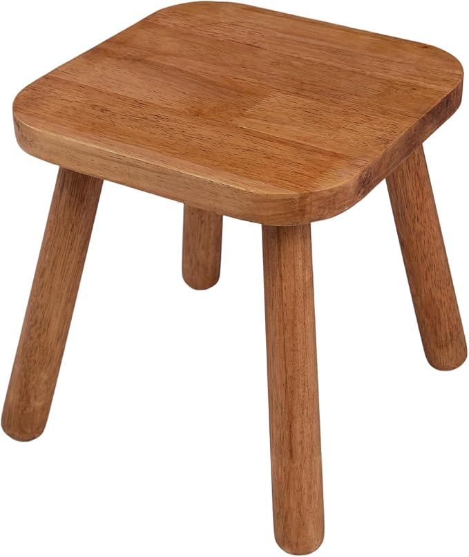 Solid Wood Step Stool，Wooden Plant Stool, Wood Plant Stand, Round Footstool, Removable Portable, Small Short Shoe Changing Stool (Walnut, 11.7inch)