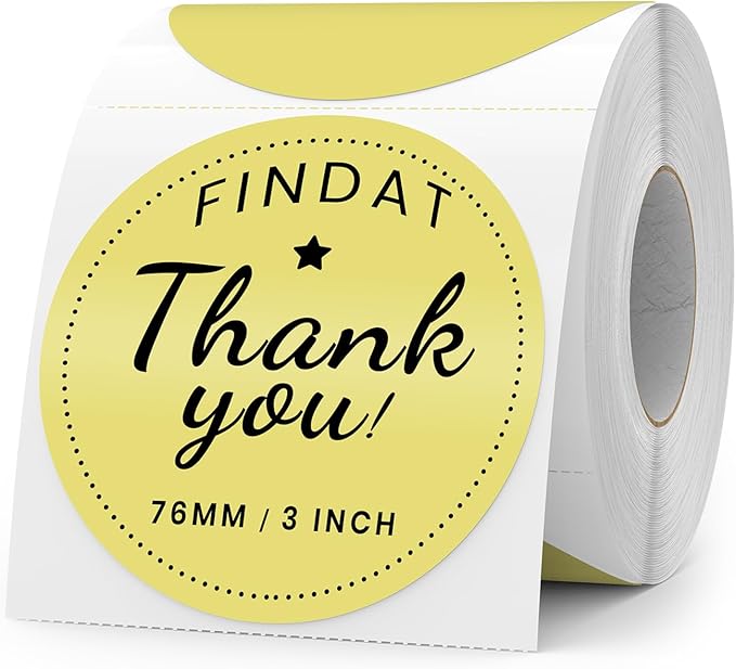 Yellow Round Thermal Labels 3 Inch Vinyl Circle Waterproof Direct Printer Sticker Self-Adhesive Perforated Name Tag for Logo DIY QR Design Office Address 500 PCS
