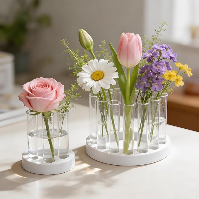Round Vase Resin Mold Silicone for Plant Propagation Station with 6 Acrylic Test Tubes, Epoxy Resin Casting Mold for Hydroponic Flowers, Home Office Decor, DIY Craft Gift (C)