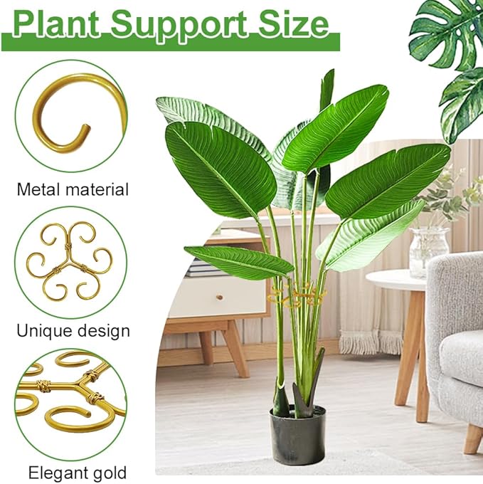 BADAO 6pcs Monstera Plant Support,Iron Stabilizer Grapple Holder for Indoor Plants,Outdoor Moss Pole Monstera Plant Support for Garden Flower Arranger(Gold)