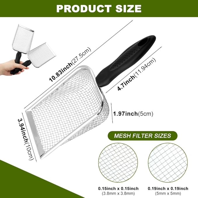2-Pack Gardening Soil Sifter Set, 2-in-1 Soil Sifter and Shovel with 3.8mm & 5.0mm Sieves, Stainless Steel Compost Sifters Potting Scoop for SOI-l Screening, Rock Removal(Color:Black)