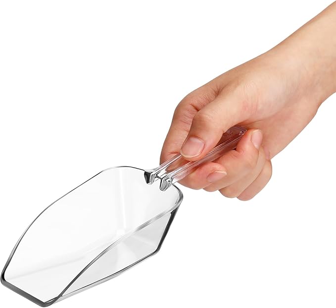 Hestya 4 Pcs Multi Purpose Clear Plastic Scoops for Candy Buffet Acrylic Kitchen Ice Food Popcorn Scoops for Protein Powders, Ice Cream, Coffee, Tea Jar (7.8 Inch)