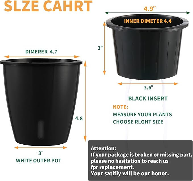 Planterhoma 5 Inch Self Watering Pots for Indoor Plants, 6 Packs African Violet Pots with Indicator, Black Wick Pot with Drainage Holes, Self Watering Planters for Orchid, Devil's Ivy, Black