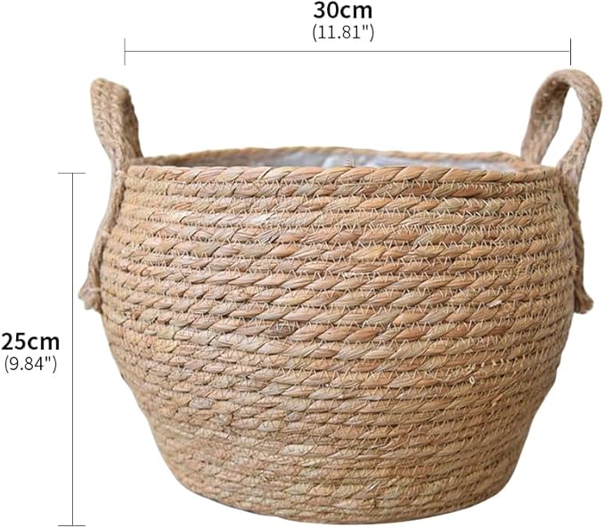 YZZY Woven Seagrass Basket for Storage Plant Pot Basket, Rattan Planter Indoor Baskets, Home Decor Plant Container (A, L-11.4 Inches)
