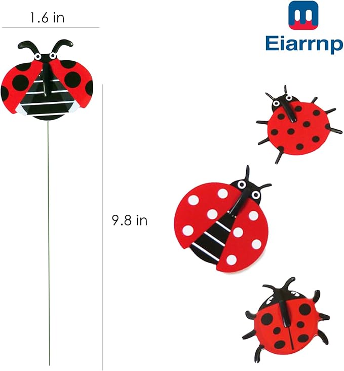 3D Decorative Ladybug Stakes Garden Ladybird Decorations for Yard Patio Lawn Plant Flower Pot Decor, 20 Pcs