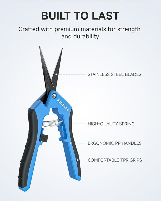 Fondwell 6.5" Trimming Scissors Garden Snips: Small Pruning Shears with Non-Stick Sharp Blade - Ideal for Precise Cutting and Shaping