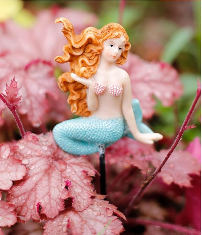MUAMAX Miniature Mermaid Garden Stakes Mermaid Picks for Plants Fairy Garden Decorative Figurines Accessories Outdoor Micro Landscape Ornaments Succulent Decorations (Color)