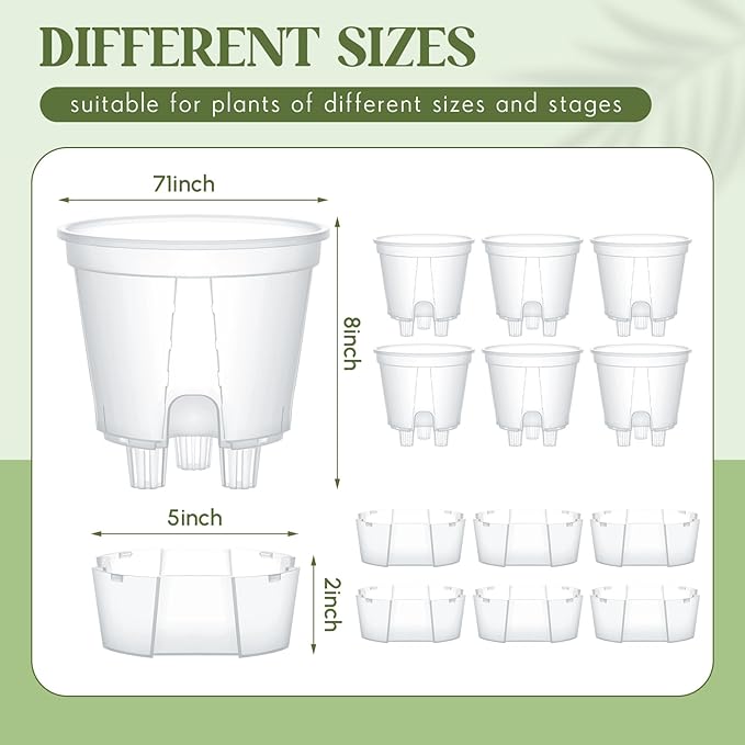 Wonderjune Self Watering Pots for Indoor Plants with Deep Reservoir and High Drainage Holes for Outdoor Plants and Flowers, Bare Root Planter(7.09'',Clear,6 Pcs)