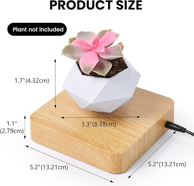 Levitating Plant Pot, Magnetic Levitation Flower Pot Suspension Floating Plant Succulents, Air Bonsai Potted Plant for Home Decoration, Living Room, Office, Desk (White)