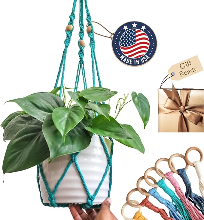 Macrame plant hanger 3ft beaded plant hanger for pots 4-8” for live plants indoor and outdoor decor hanging plant holder Boho décor Plant stand indoor Hanging planter for plant pots (Ocean Teal)