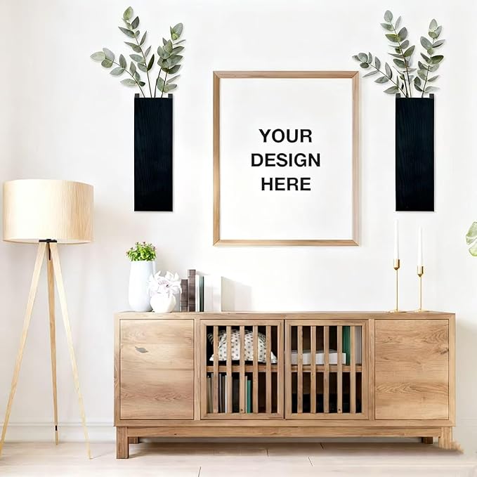 2 Pack Black Wood Hanging Wall Planter Vases - Farmhouse Boho Wall Pockets for Faux Greenery, Dried Flowers, Eucalyptus Stems, Modern Indoor Wall Decor for Living Room Bedroom Office