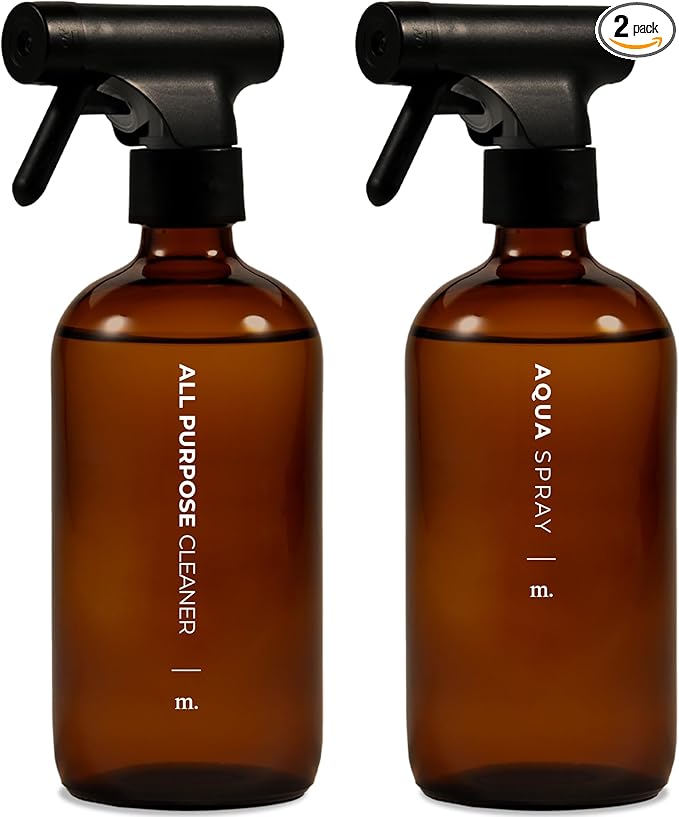 MaisoNovo Glass Spray Bottle - 16.9 fl oz Amber x 2 with 16 Labels