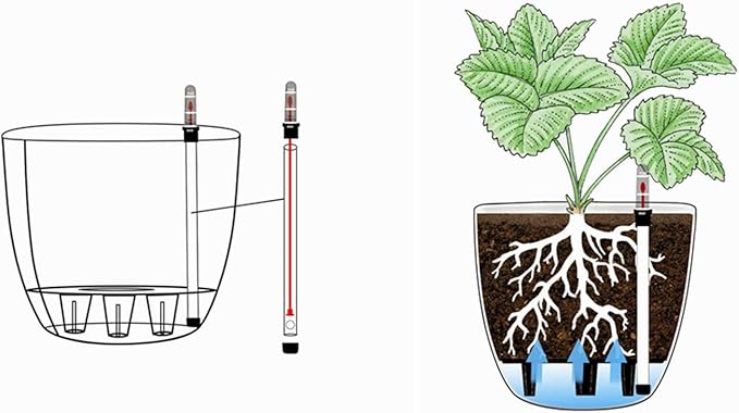 T4U 8.5 Inch Plastic Self Watering Planter with Water Level Indicator Black Set of 4, Modern Decorative Planter Pot for All House Plants, Flowers, Herbs, African Violets, Succulents
