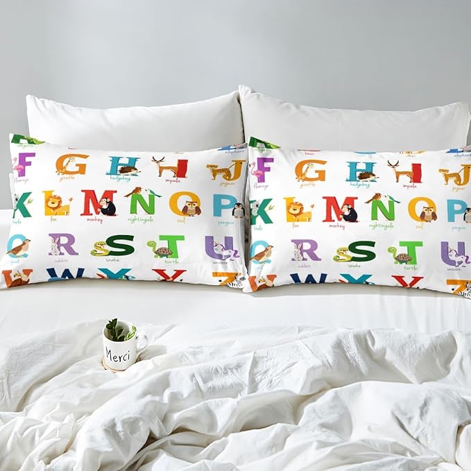 Feelyou Unicorn Bedding Set for Girls Boys Kids Sheet Set Cartoon Giraffe Koala Sheets Set Decorative Cute Animal Alphabet Bed Sheet Set Toddler Flamingo Penguin Sheets Twin Size 3Pcs